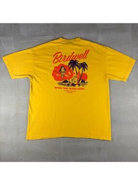 Birdwell Surf T Shirt Mens L Yellow Wish You Were Here USA Graphic Tee
